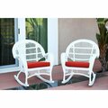 Jeco W00209-R-2-FS018-CS White Wicker Rocker Chair with Red Cushion, 2PK W00209-R_2-FS018-CS